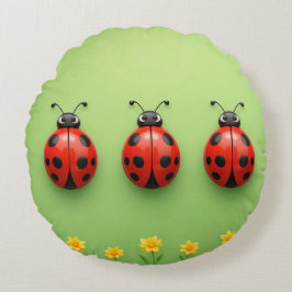 Three Colorful Ladybugs Rundes Kissen