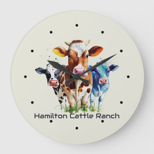 Three Cows Humorous Personalized Große Wanduhr (Vorderseite)