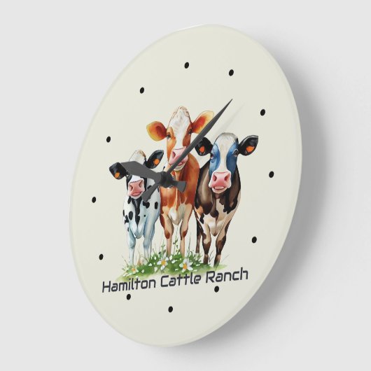 Three Cows Humorous Personalized  Große Wanduhr (Winkel)