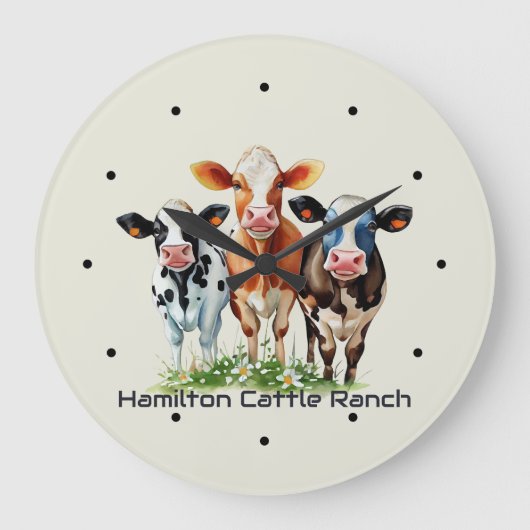 Three Cows Humorous Personalized  Große Wanduhr (Vorderseite)