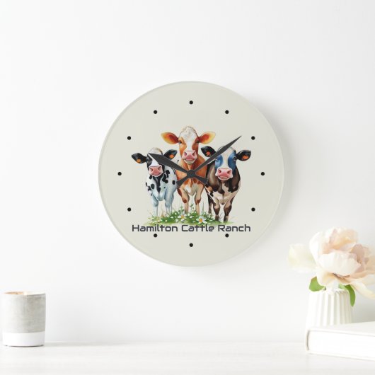 Three Cows Humorous Personalized Große Wanduhr (Zuhause)