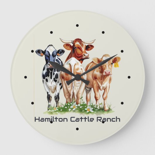 Three Cows Humorous Personalized Große Wanduhr (Vorderseite)