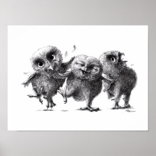 Three Crazy Owls - Corujas - Weißschneeeule Poster