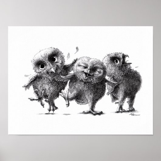 Three Crazy Owls - Corujas - Weißschneeeule Poster (Vorne)