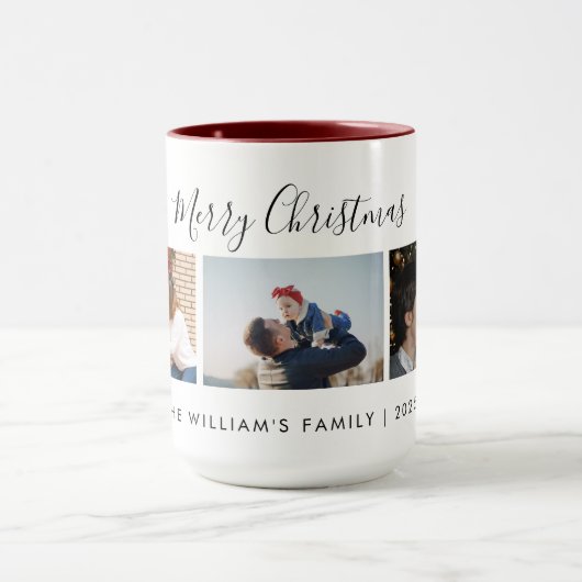 Three Custom Photo Collage & Text Merry Christmas Tasse (Zentrum)