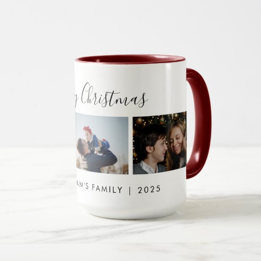 Three Custom Photo Collage & Text Merry Christmas Tasse (VorderseiteRechts)