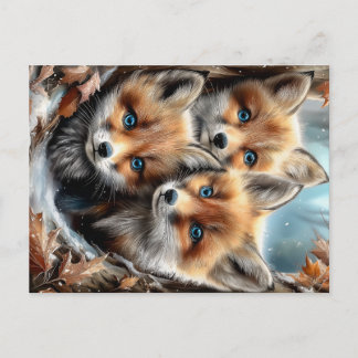Three Cute Fox Cubs in Forest Postkarte