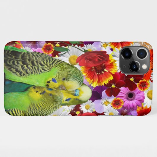 three cute green Budgies with cloroful flower iPhone Hülle (Rückseite (Horizontal))