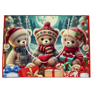 Three Cute Teddy Bears Merry Christmas Große Geschenktüte