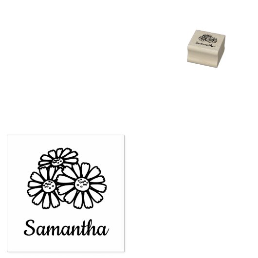 Three Daisies Individuelle Name Gummistempel (Stempel)