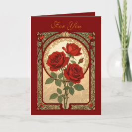 Three Deep Red Roses Art Nouveau Style Karte