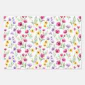 Three Different Yellow, Pink, Purple Floral Geschenkpapier Set (Vorderseite 3)