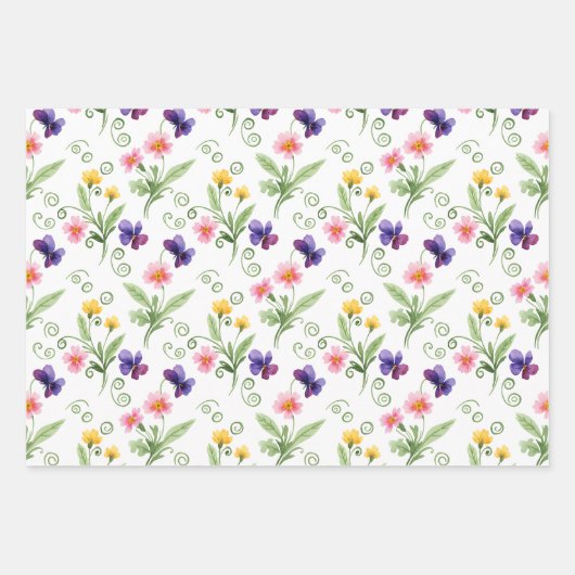 Three Different Yellow, Pink, Purple Floral Geschenkpapier Set (Vorderseite 2)