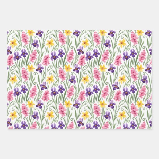 Three Different Yellow, Pink, Purple Floral Geschenkpapier Set (Vorderseite)