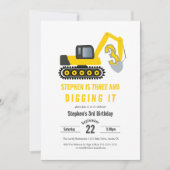 Three & Digging it Construction 3. Geburtstag Einladung (Vorderseite)