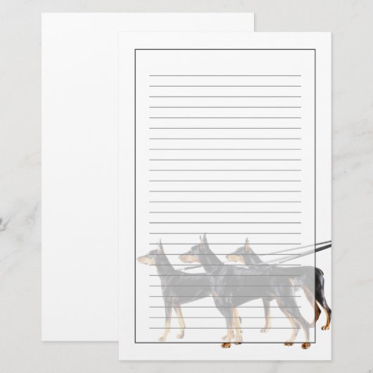 Three Dobermans on leash Briefpapier (Vorne/Hinten)