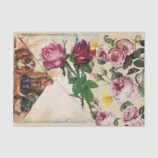 THREE DOGGIES WITH ROSES  MONOGRAM  SEIDENPAPIER (Vorderseite)