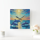 Three dolphins Wall Clock Quadratische Wanduhr (Zuhause)