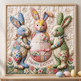 Three Easter Bunny Quilted Look Poster