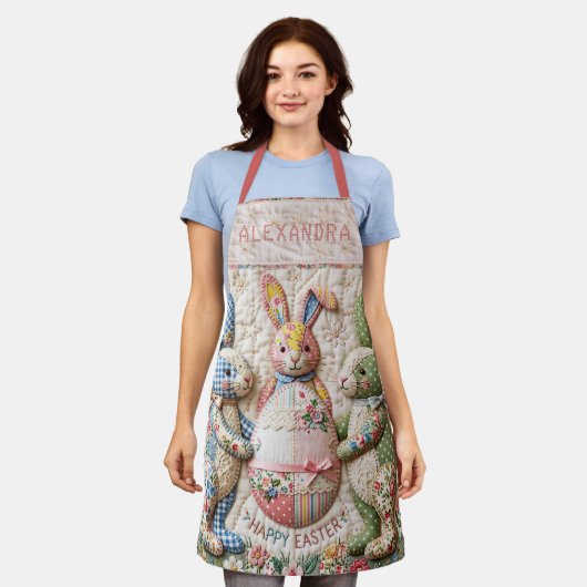 Three Easter Bunny Quilted Look Schürze (Getragen)