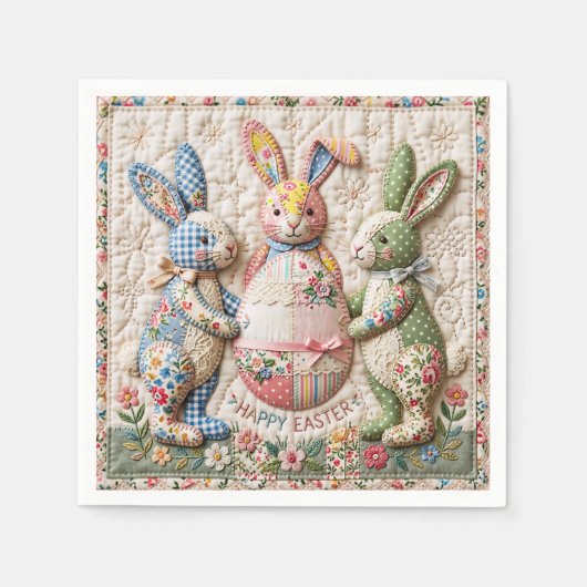 Three Easter Bunny Quilted Look Serviette (Vorderseite)