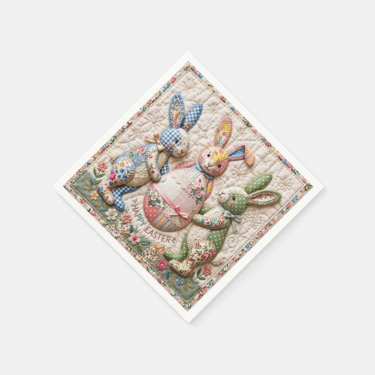Three Easter Bunny Quilted Look Serviette (Ecke)