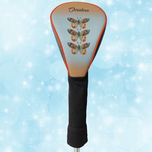 Three elegant Monarch Butterflies Blue Orange Golf Headcover