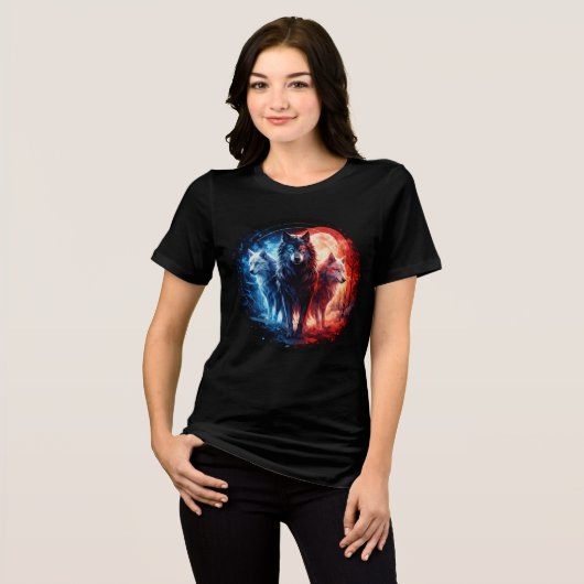Three Elemental Wolves Under Full Moon Tri-Blend Shirt (Vorderseite voll)