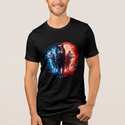 Three Elemental Wolves Under Full Moon Tri-Blend Shirt (Vorderseite)