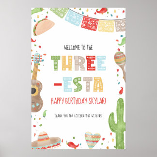 Three-esta 3rd Birthday Party Welcome Sign Poster