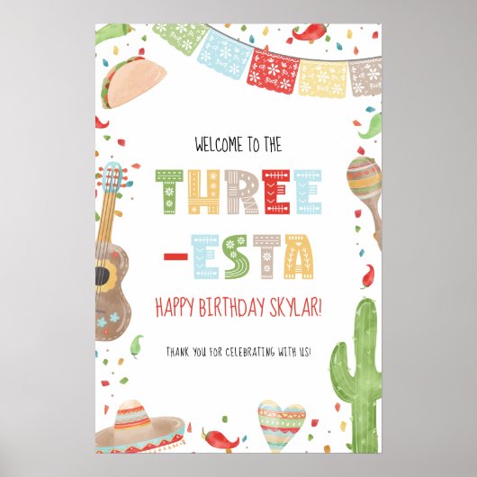 Three-esta 3rd Birthday Party Welcome Sign Poster (Vorne)