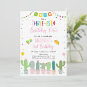 Three-esta Fiesta Cactus 3rd Birthday Einladung (Stehend Vorderseite)