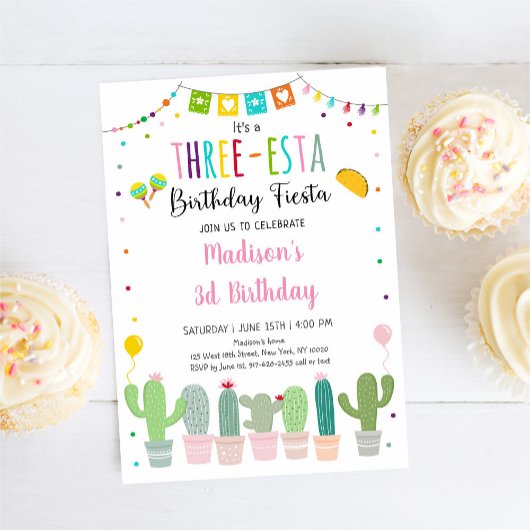 Three-esta Fiesta Cactus Girl Birthday Einladung