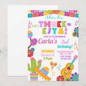 Three-esta Fiesta girl 3rd birthday invitation. Einladung (Vorne/Hinten)