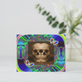 Three eyed alien skull postkarte (Stehend Vorderseite)