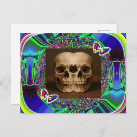 Three eyed alien skull postkarte (Vorne/Hinten)