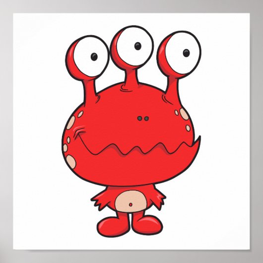 three eyed happy monster red poster (Vorne)