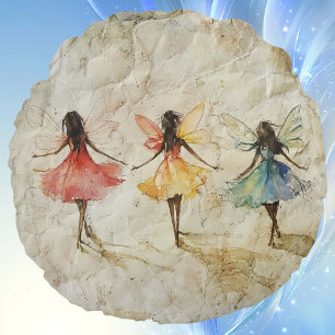 Three Fairies Illustration on a Rundes Kissen