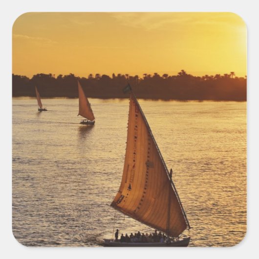 Three falukas with sightseers on Nile River at Quadratischer Aufkleber (Vorderseite)