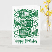 Three Fish - Forest Green Karte (Gelbe Blume)