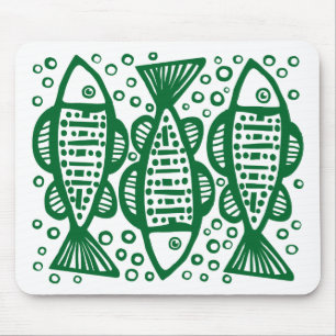 Three Fish - Forest Green Mousepad