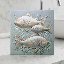 Three Fish Opalescent Bas Relief D1221 Fliese