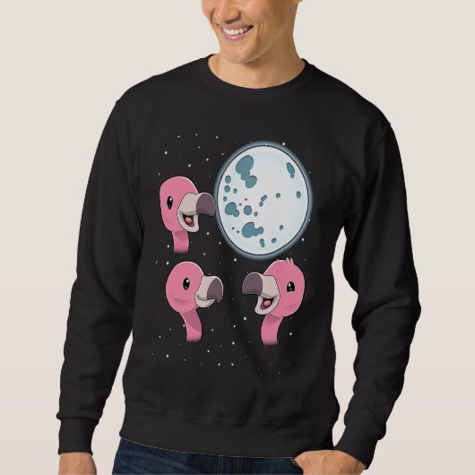 Three Flamingo Moon 3 Flamingos Howling At The Moo Sweatshirt (Vorderseite)