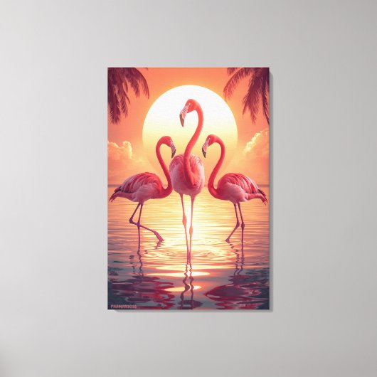 THREE FLAMINGOS Surreal Leinwanddruck (Vorderseite)