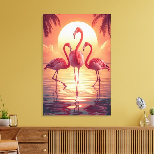 THREE FLAMINGOS Surreal Leinwanddruck (Insitu (Wohnzimmer))