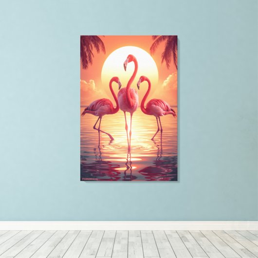 THREE FLAMINGOS Surreal Leinwanddruck (Insitu (Holzboden))
