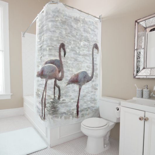 Three Flamingos Watercolor Duschvorhang (Beispiel)