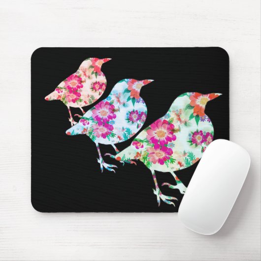 Three Floral Birdies Mousepad (Mit Mouse)