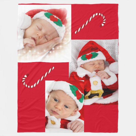 Three Foto Baby 1. Weihnachtsfamilie Candy Canes Fleecedecke (Vorderseite)