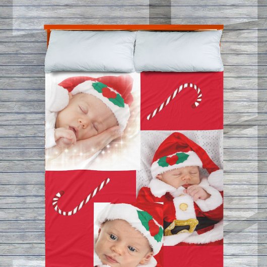 Three Foto Baby 1. Weihnachtsfamilie Candy Canes Fleecedecke